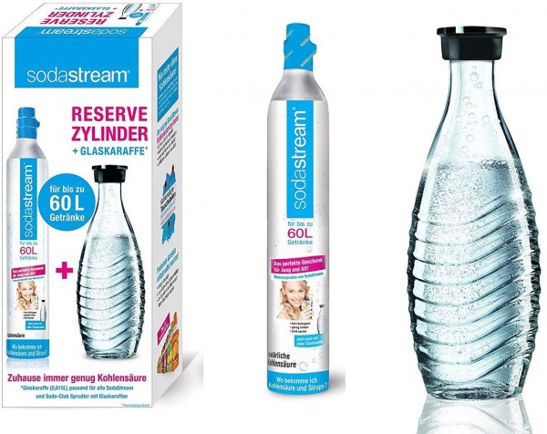 SodaStream - Reservezylinder 60 L + 1 Glaskaraffe 0,6L